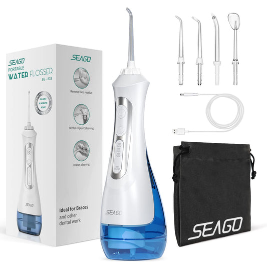 Water Flosser Cordless, Portable Dental Oral Irrigator for Teeth, 5 Jet Tips, IPX7 Waterproof Powerful Battery Life Rechargeable Water Teeth Cleaner Picks for Home and Travel Oral Care(White)