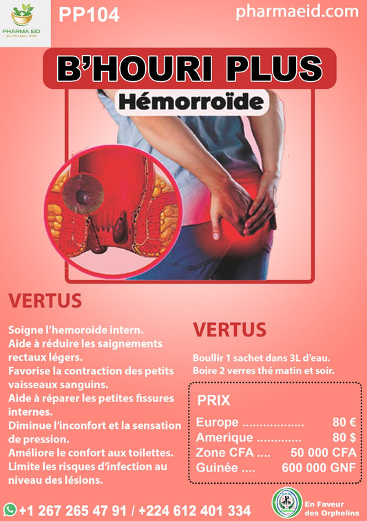 PP104-B’HOURI PLUS – Solution naturelle contre les hémorroïdes